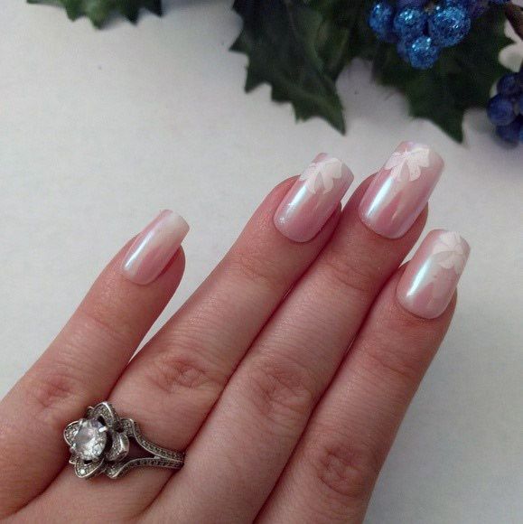 Cute White Bow Iridescent Nails Women