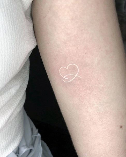 Cute White Ink Heart Tattoo Women