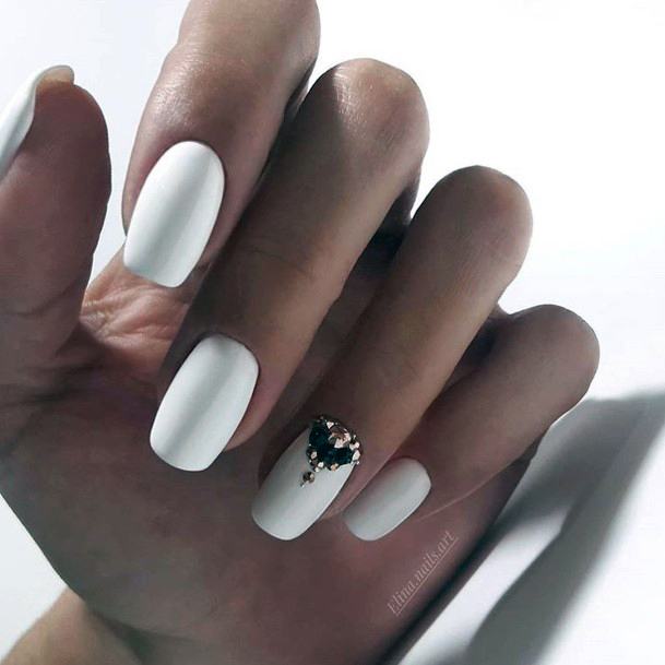 Top 100 Best White Nails With Rhinestones For Women - Fingernail Ideas