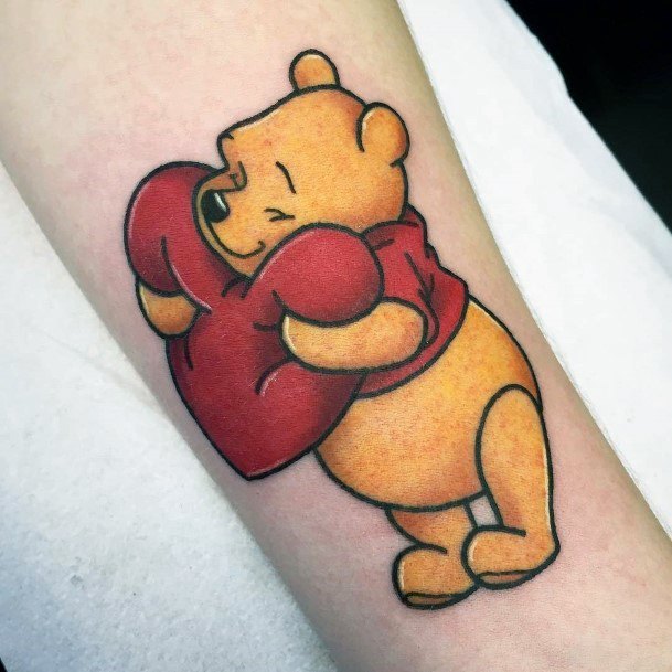 Cute Winnie The Pooh Tattoo With Heart Women