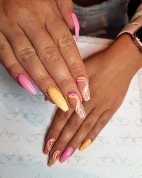 Cute Yellow And Pink Nail Designs For Women