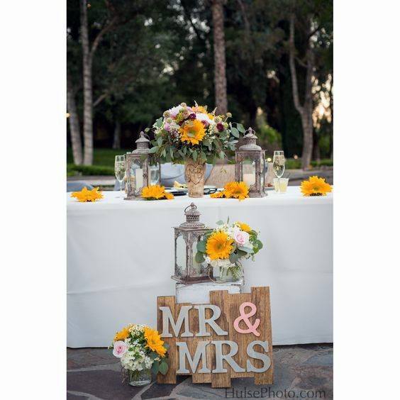 Cute Yellow Sunflower Mr Mrs Wedding Backdrop Inspiration