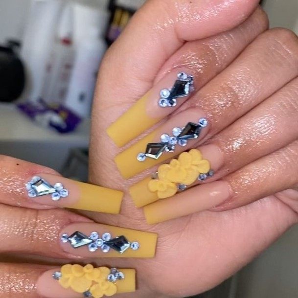 Cute Yellow With Diamonds Nail Designs For Women