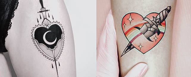 Top 100 Best Dagger Heart Tattoos For Women – Bladed Design Ideas