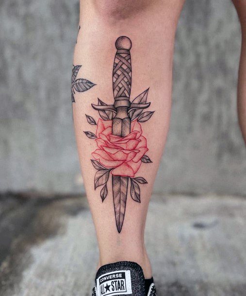 Dagger Rose Girls Tattoo Ideas