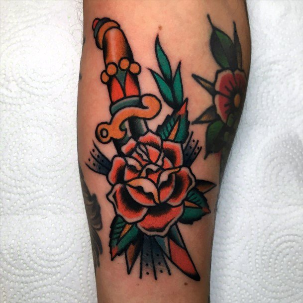 Dagger Rose Tattoos For Girls