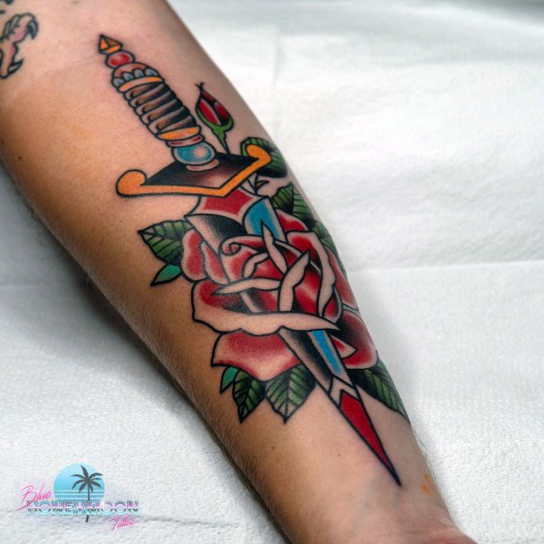 Dagger Rose Womens Feminine Dagger Rose Tattoos