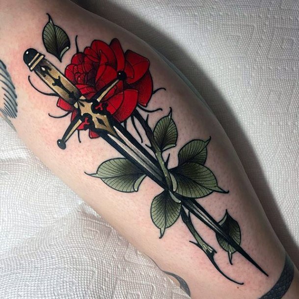 Dagger Rose Womens Tattoo Ideas