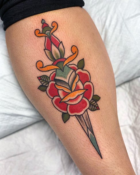 Dagger Rose Womens Tattoos