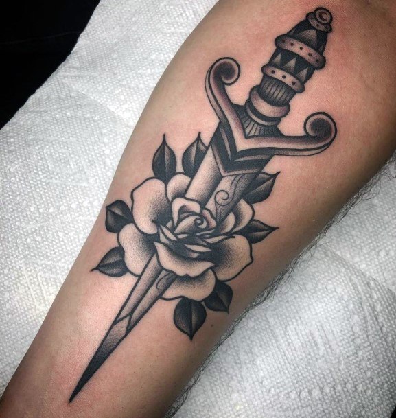 Dagger Roseic Womens Dagger Rose Tattoo Designs