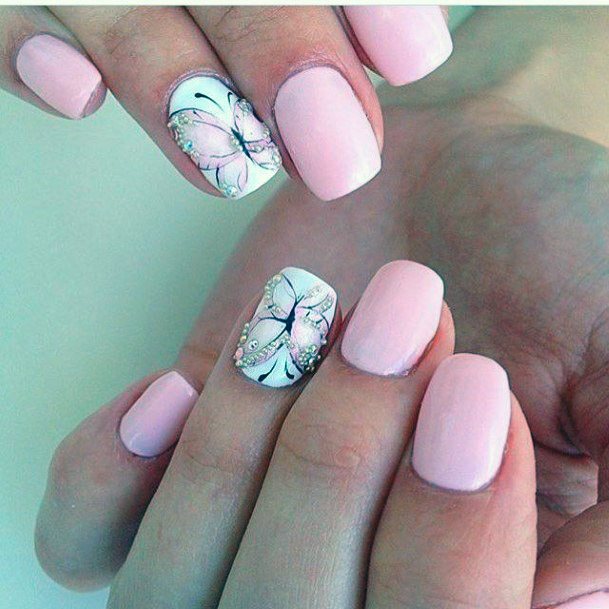 Dainty Butterfly On Pink Nails Women