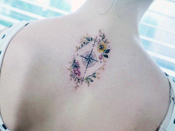 Small  Delicate Compass Back Tattoo  Feminine compass tattoo Compass  tattoo design Small compass tattoo