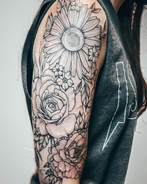 Daisy Female Tattoo Designs Half Sleeve Arm