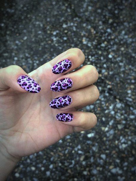 Dark Amethyst Leopard Print Nails Women Art