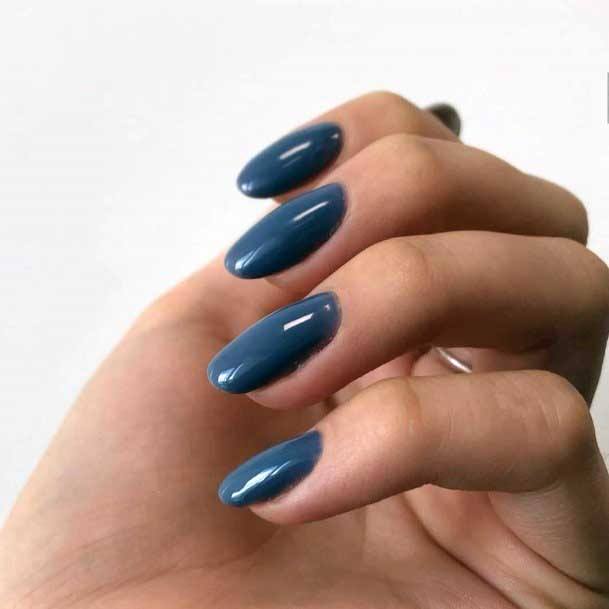 Dark And Deep Grey Toned Blue Nails