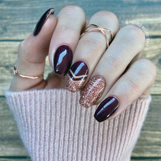 Dark Berry Sparkles Romantic Nails