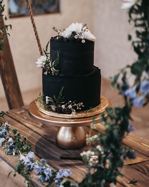 Dark Black 2 Tier Wedding Cake