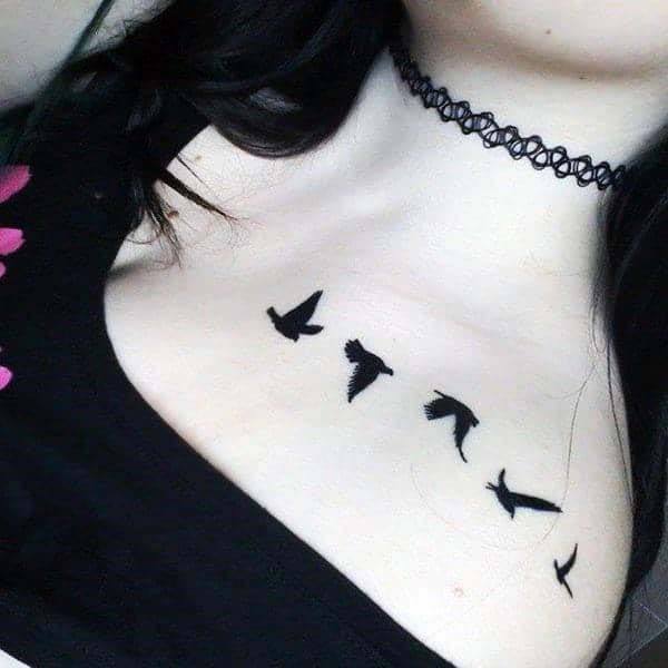 Dark Black Crows Tattoo Womens Collarbone