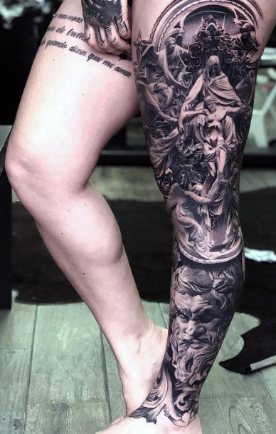Dark Black Design Tattoo Womens Legs