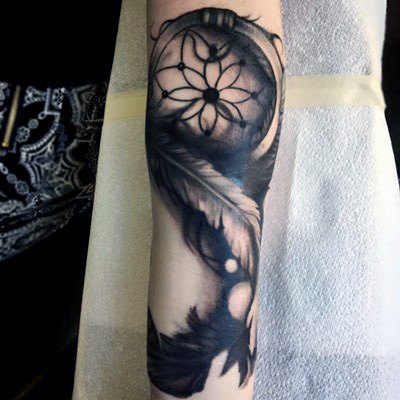 Dark Black Dream Catcher Tattoo Womens Arms