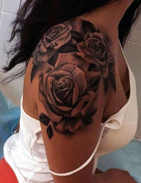 Dark Black Shoulder Tattoo Women