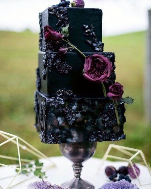 Dark Black Square Cake Gothic Wedding Decor