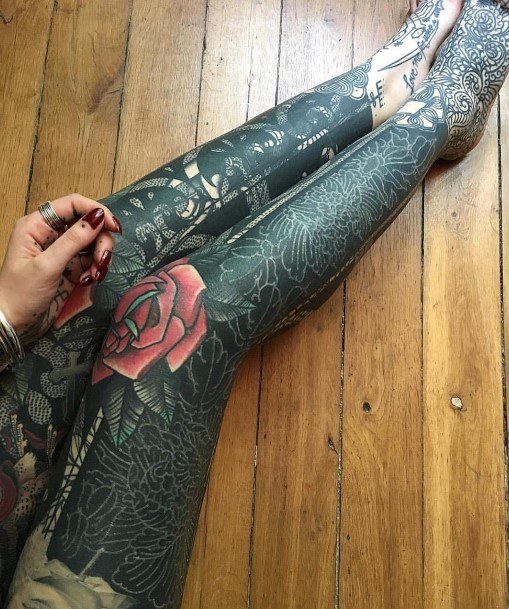 Dark Black Tattoo Womens Legs