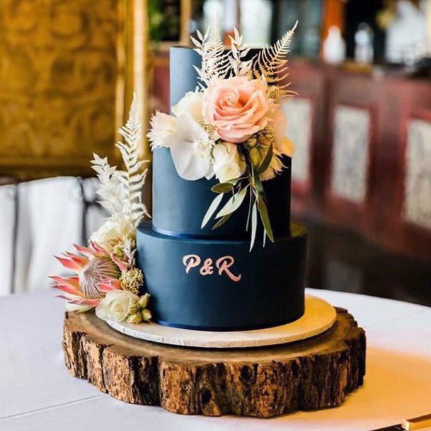 Dark Blue Fondant Wedding Cake Roses