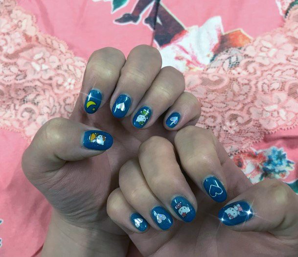 Dark Blue Hello Kitty Nails