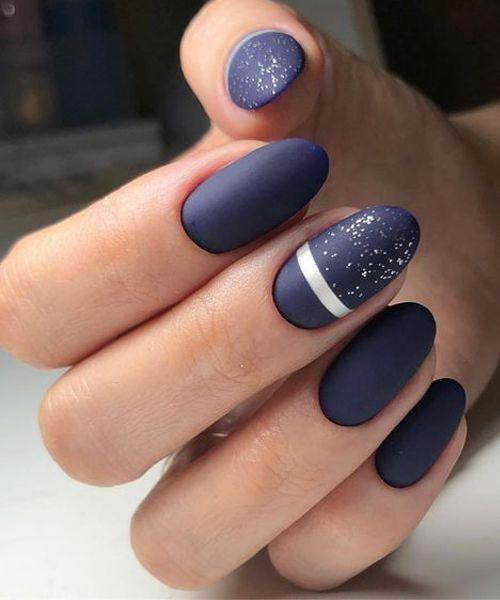 Dark Blue Matte Nails For Girls