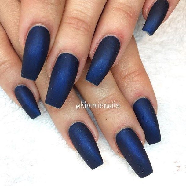 Dark Blue Matte Womens Feminine Dark Blue Matte Nails
