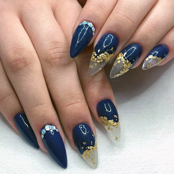 Dark Blue Nails With Transparent Top For Women