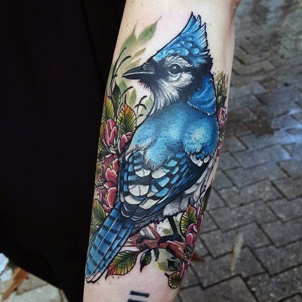 Dark Blue Shaded Bird Tattoo Womens Hands