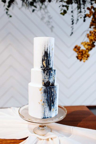 Dark Blue Sprayed White Wedding Cake