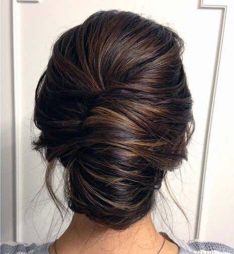 Dark Brown And Caramel Highlighted Hairstyles For Women Polished French Updo