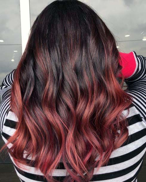 Dark Brown Hair With Light Red Accents For Spring Women