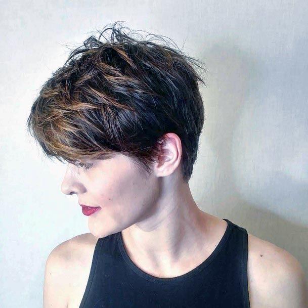 Dark Brown Low Maintenance Based Bob With Brown Highlight Hair For Women