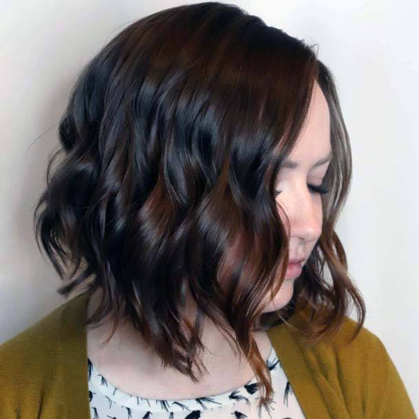 Dark Brown Red Undertone Short Curly Polished Womens Hairstyle