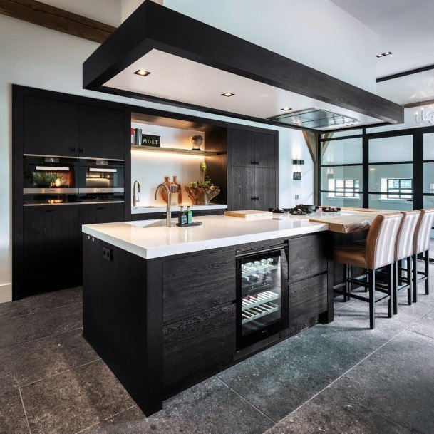 Dark Cabinets With Grey Flooring Modern Kitchen Ideas