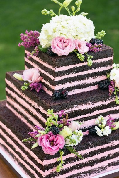 Dark Chocolate And Pink Square Wedding Cake