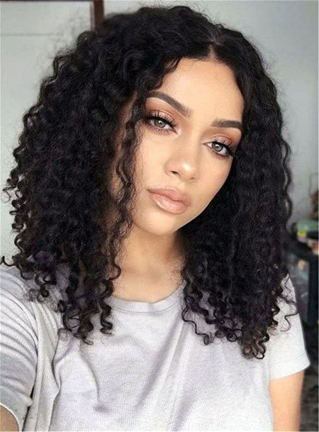 Dark Crimped Center Parted Hairstyle Women