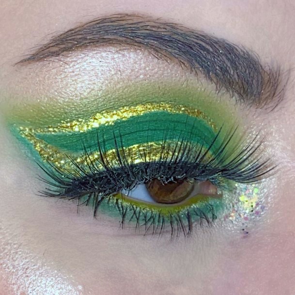 Dark Green With Golden Lined Eyeliner Women