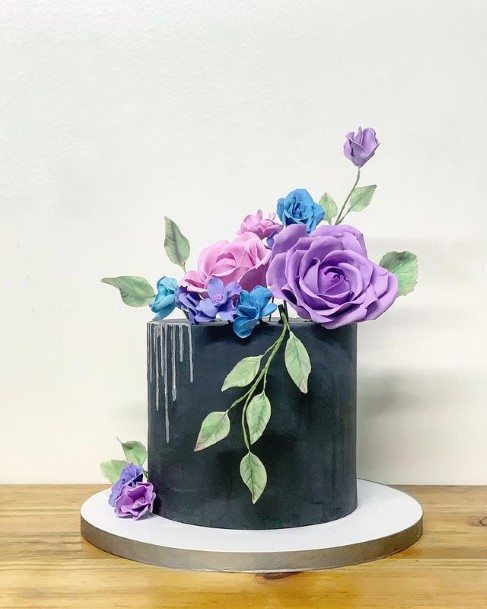 Dark Grey Purple Wedding Cake Flowers