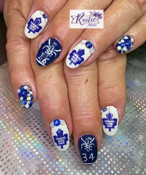 Dark Inked Blue And White Sport Nails For Women