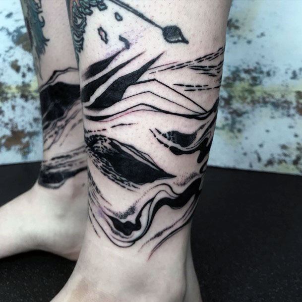 Dark Inked Wave Tattoo Womens Calves