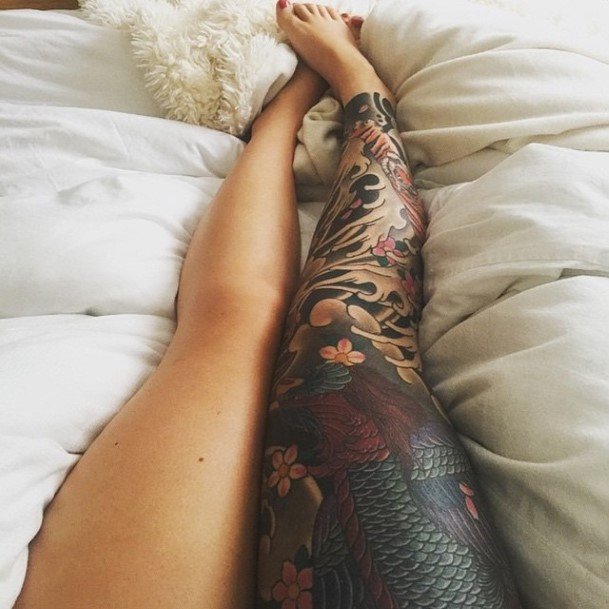 Dark Jet Black Womens Leg Tattoo