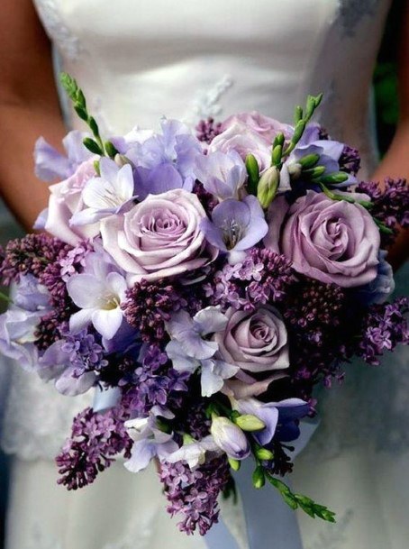 Dark Lilac And Purple Roses June Wedding Flowers