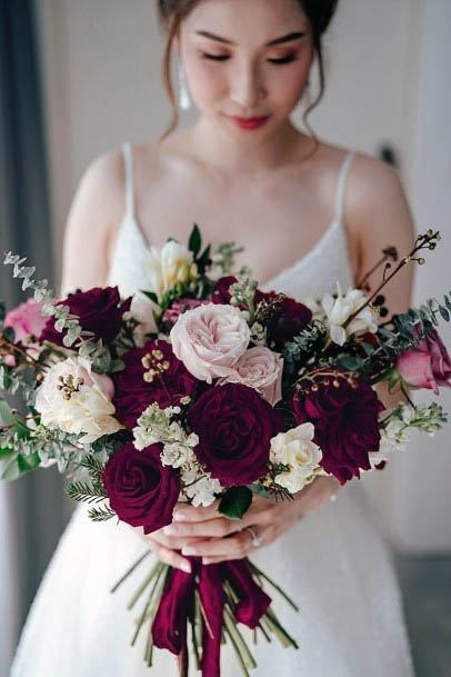 Dark Maroon And Light Rose Wedding Bouquet