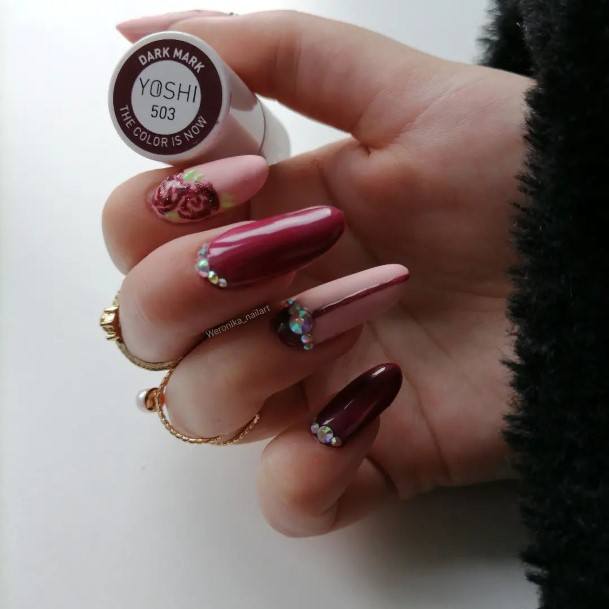 Dark Maroon Nail Feminine Designs