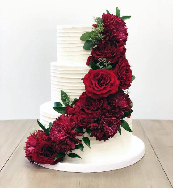 Dark Maroon Red Flowers Wedding And Cakes